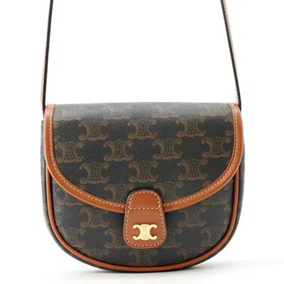 Pre-owned Celine Brown Canvas Leather Pouch Shoulder Bag ()