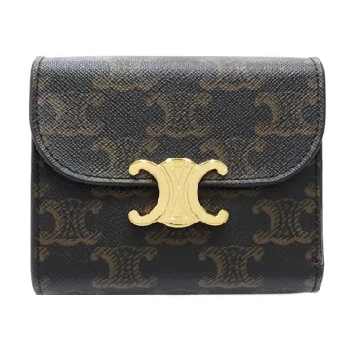 Pre-owned Celine Brown Canvas Leather Wallet (tri-fold) ()