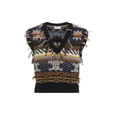 Celine Brown Cashmere Top In Multi