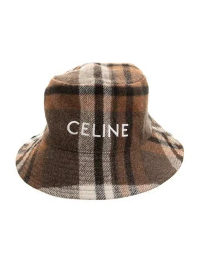 Pre-owned Celine Brown Check Wool Felt Logo Embroidery Bucket Hat