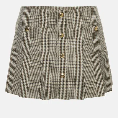 Pre-owned Celine Brown Checks Linen Pleated Bandeau Mini Skirt S
