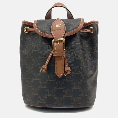 Pre-owned Celine Brown Coated Canvas And Leather Folco Mini Backpack