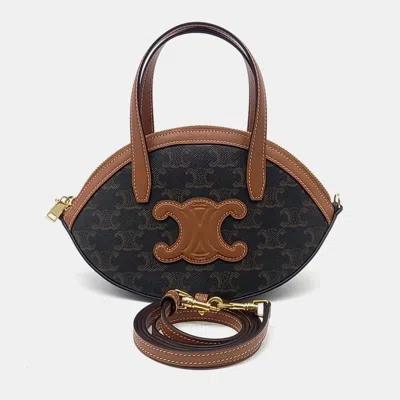 Pre-owned Celine Brown Coated Canvas And Leather Oval Bag
