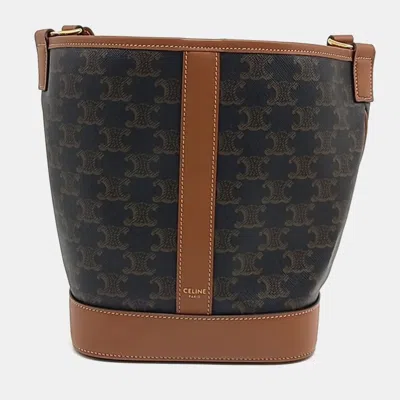 Pre-owned Celine Brown Coated Canvas And Leather Triumph Bucket Bag Small