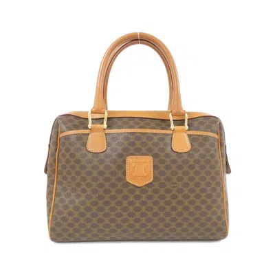 Pre-owned Celine Brown Coated Canvas Boston Bag ()