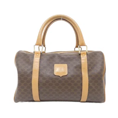 Pre-owned Celine Brown Coated Canvas Boston Bag ()