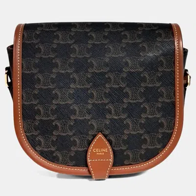 Pre-owned Celine Brown Coated Canvas Folco Bag Medium