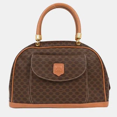 Pre-owned Celine Brown Coated Canvas Leather Macadam Handbag
