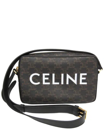 Pre-owned Celine Brown Coated Canvas Leather Messenger Bag (authentic Pre-loved)