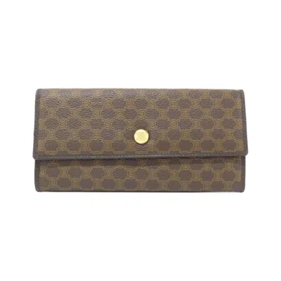 Pre-owned Celine Brown Coated Canvas Long Wallet (bi-fold) ()