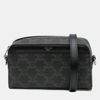 Pre-owned Celine Brown Coated Canvas Mini Triomphe Camera Bag