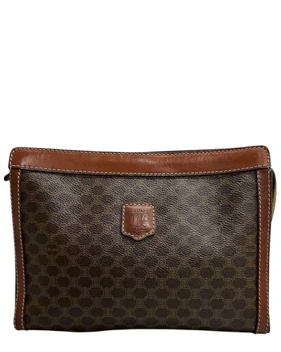 Celine Brown Coated/waterproof Canvas Clutch (authentic Pre-loved)
