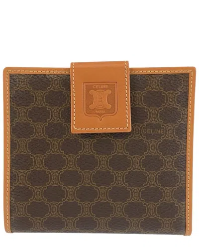 Pre-owned Celine Brown Coated/waterproof Canvas Macadam Compact Wallet (authentic Pre-  Loved)