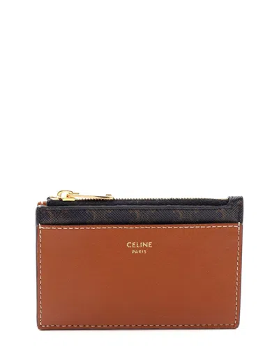Pre-owned Celine Brown Coated/waterproof Canvas Triomphe Card Case (authentic Pre-loved)