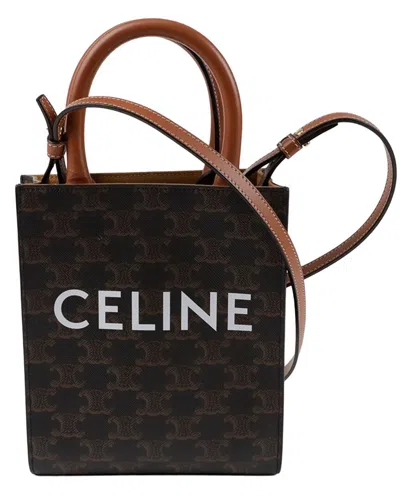 Pre-owned Celine Brown Coated/waterproof Canvas Vertical Cabas Mini Tote (authentic Pre-  Loved)