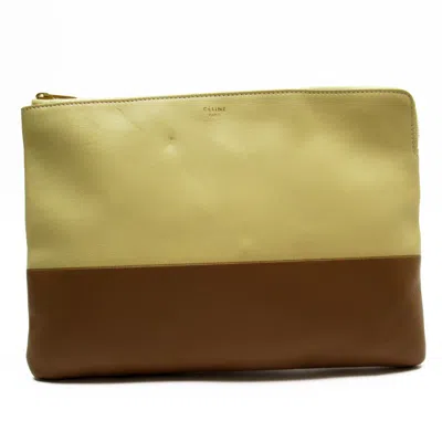 Pre-owned Celine Brown Cream Leather Clutch Bag () In Brown, Cream