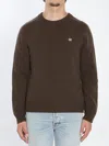 Celine Brown Crewneck Virgin Wool Sweater In Brown