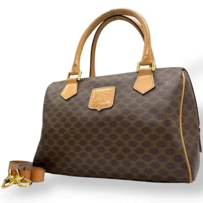 Pre-owned Celine Brown Dark Brown Pvc Leather Boston Bag Handbag Shoulder Bag ()