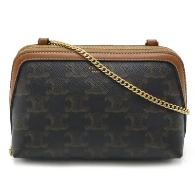 Pre-owned Celine Brown Dark Brown Pvc Leather Pochette Shoulder Bag ()