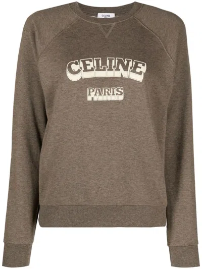 Celine Brown Flocked Logo Sweatshirt