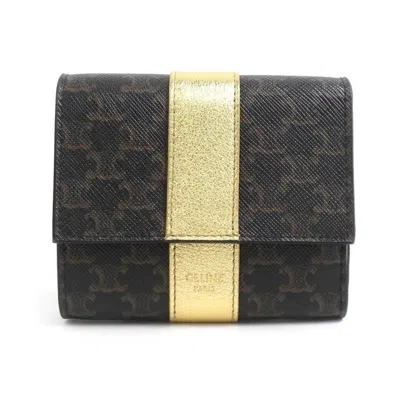 Pre-owned Celine Brown Gold Coated Canvas Wallet (tri-fold) ()