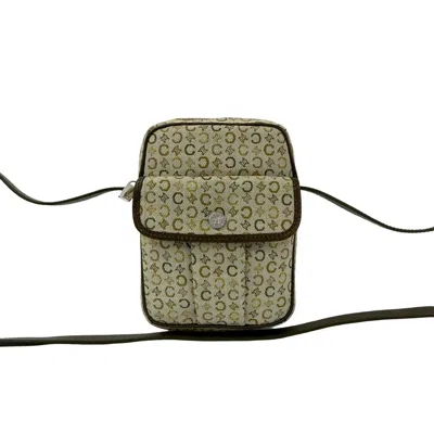 Pre-owned Celine Brown Gold Khaki White Yellow Canvas Leather Pochette Shoulder Bag ()
