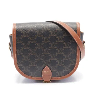 Pre-owned Celine Brown Gray Coated Canvas Leather Shoulder Bag ()