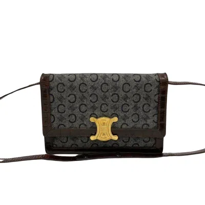 Pre-owned Celine Brown Gray Leather Wool Pochette Shoulder Bag () In Brown, Gray