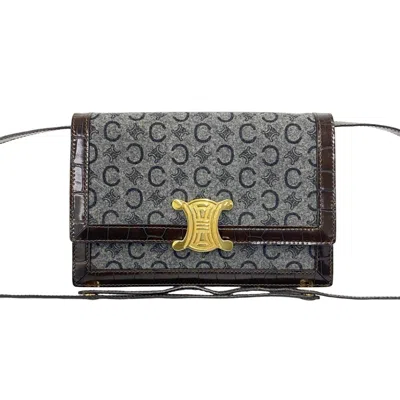 Pre-owned Celine Brown Gray Wool Leather Pochette Shoulder Bag () In Brown, Gray