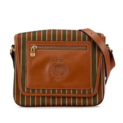 Pre-owned Celine Brown Green Canvas Leather Shoulder Bag () In Brown, Green