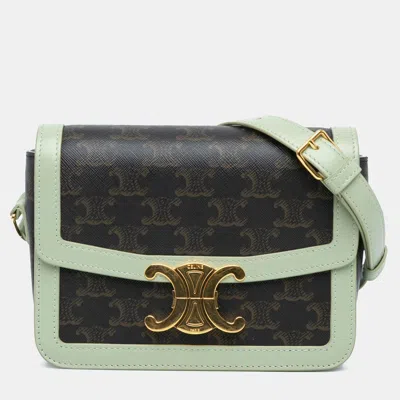 Pre-owned Celine Brown Green Teen Triomphe Coated Canvas And Calfskin Triomphe Crossbody