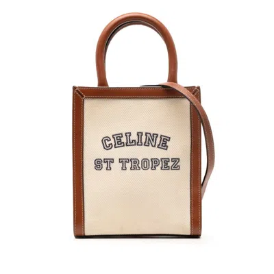 Pre-owned Celine Brown Ivory Canvas Leather Handbag Shoulder Bag ()