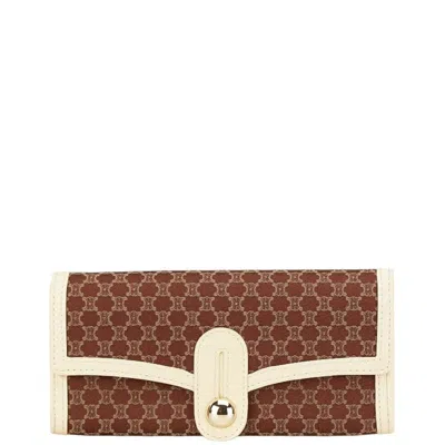 Pre-owned Celine Brown Ivory Canvas Leather Long Wallet (bi-fold) ()