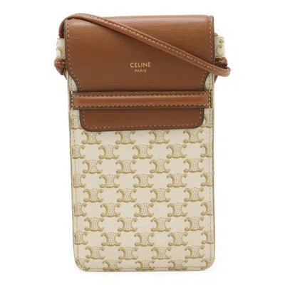 Pre-owned Celine Brown Ivory Canvas Leather Pochette Pouch Shoulder Bag ()