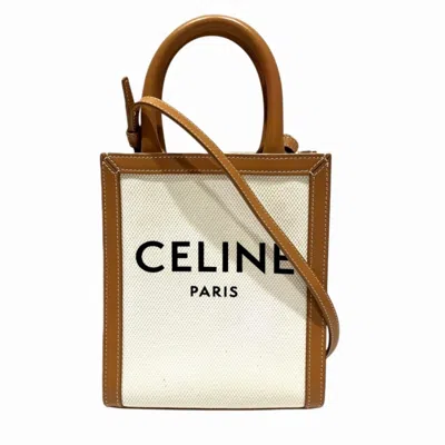 Pre-owned Celine Brown Ivory Canvas Leather Shoulder Bag ()