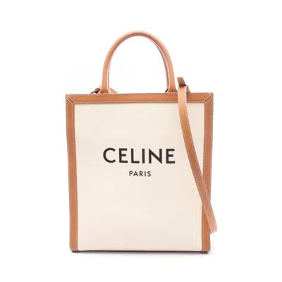 Pre-owned Celine Brown Ivory Canvas Leather Tote Bag ()