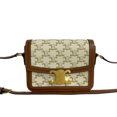 Pre-owned Celine Brown Ivory White Leather Pvc Pochette Shoulder Bag ()