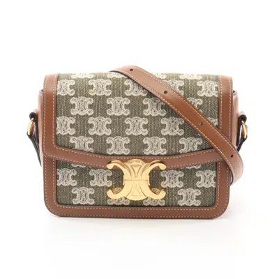 Pre-owned Celine Brown Khaki Canvas Leather Shoulder Bag ()