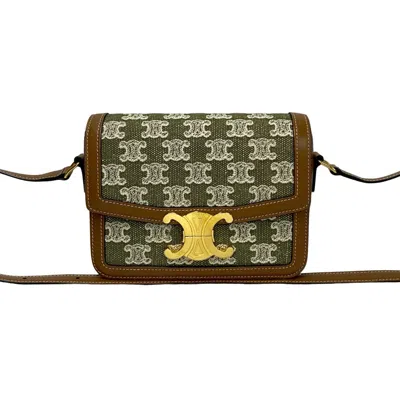 Pre-owned Celine Brown Khaki Leather Canvas Pochette Shoulder Bag ()