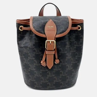 Pre-owned Celine Brown Leather And Pvc Folco Mini Backpack