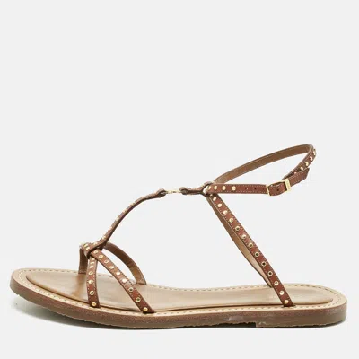 Pre-owned Celine Brown Leather Ankle Strap Flats Sandals Size 39
