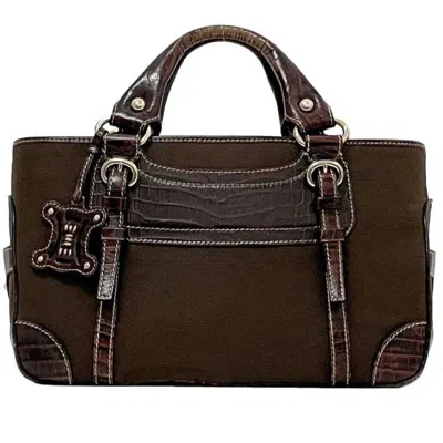 Pre-owned Celine Brown Leather Canvas Handbag Tote Bag ()