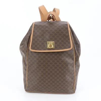 Pre-owned Celine Brown Leather Coated Canvas Backpack Shoulder Bag ()