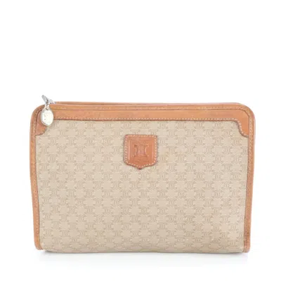Pre-owned Celine Brown Leather Coated Canvas Clutch Bag Pouch ()