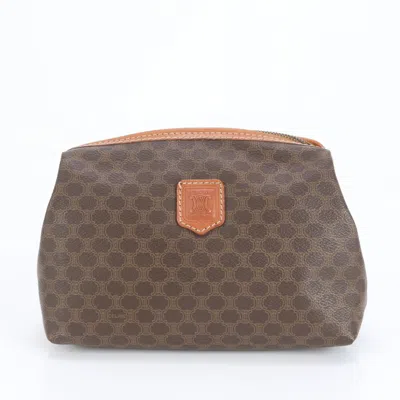 Pre-owned Celine Brown Leather Coated Canvas Clutch Bag Pouch ()