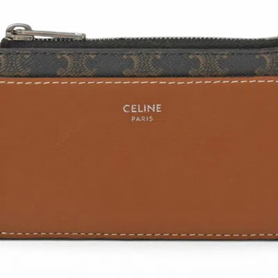 Pre-owned Celine Brown Leather Pvc Coated Canvas Coin Purse/coin Case ()