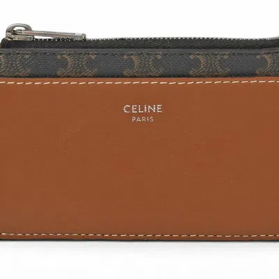 Pre-owned Celine Brown Leather Pvc Coated Canvas Coin Purse/coin Case ()