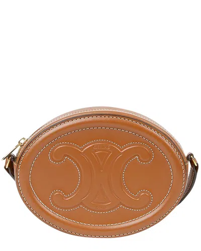 Celine Brown Leather Triomphe Oval Pulse Crossbody