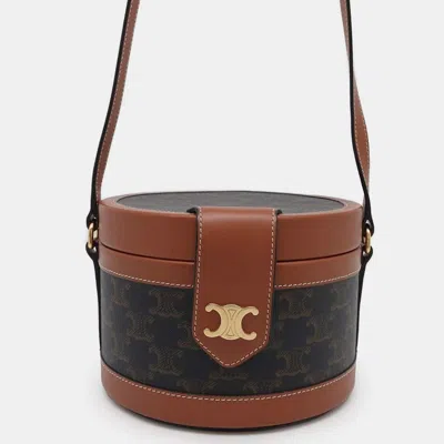 Pre-owned Celine Brown Leather Triomphe Tambour Vanity Shoulder Bag