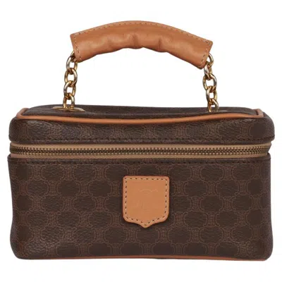 Pre-owned Celine Brown Macadam Canvas & Calfskin Vintage Top Handle Vanity Case